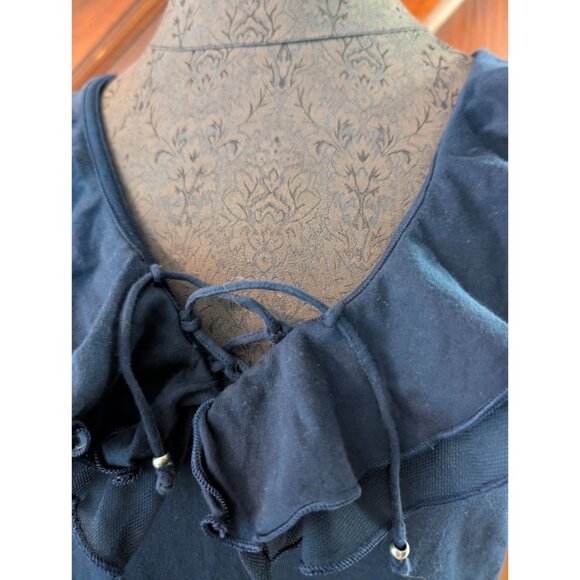 Chaps Navy Blue Ruffle V-Neck Sleeveless Top With Tie Detail Womens Size L - Picture 2 of 6